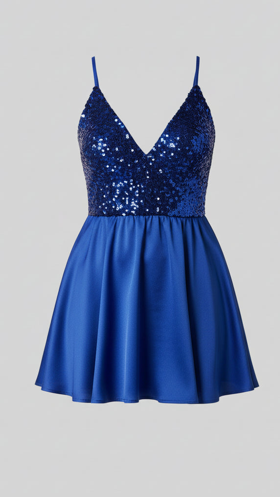 ✨ Vestido “Midnight Sparkle” · Azul Klein / Rosa Palo ✨