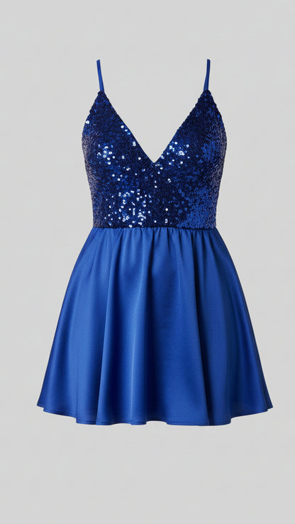 ✨ Vestido “Midnight Sparkle” · Azul Klein / Rosa Palo ✨