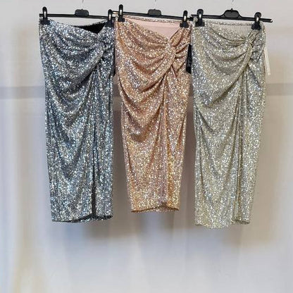 ✨ Falda “Golden Twist” · Plata / Champán / Beige ✨