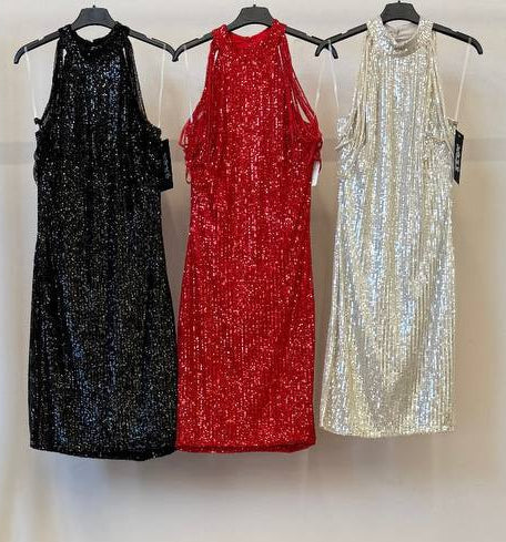 ✨ VESTIDO LENTEJUELA HOMBROS JOYA ✨