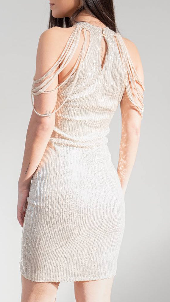 ✨ VESTIDO LENTEJUELA HOMBROS JOYA ✨