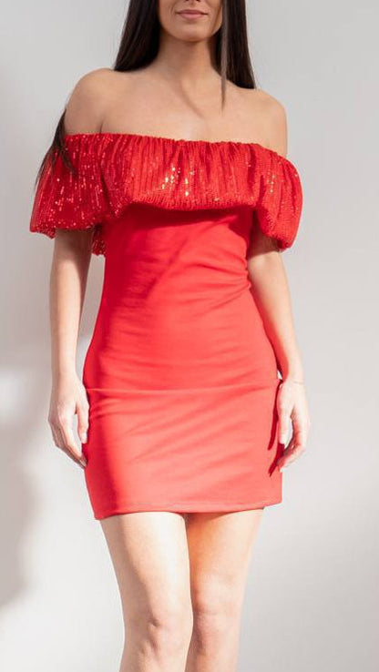 ✨ VESTIDO NUBE PALABRA DE HONOR CON VOLANTE DE LENTEJUELAS ✨