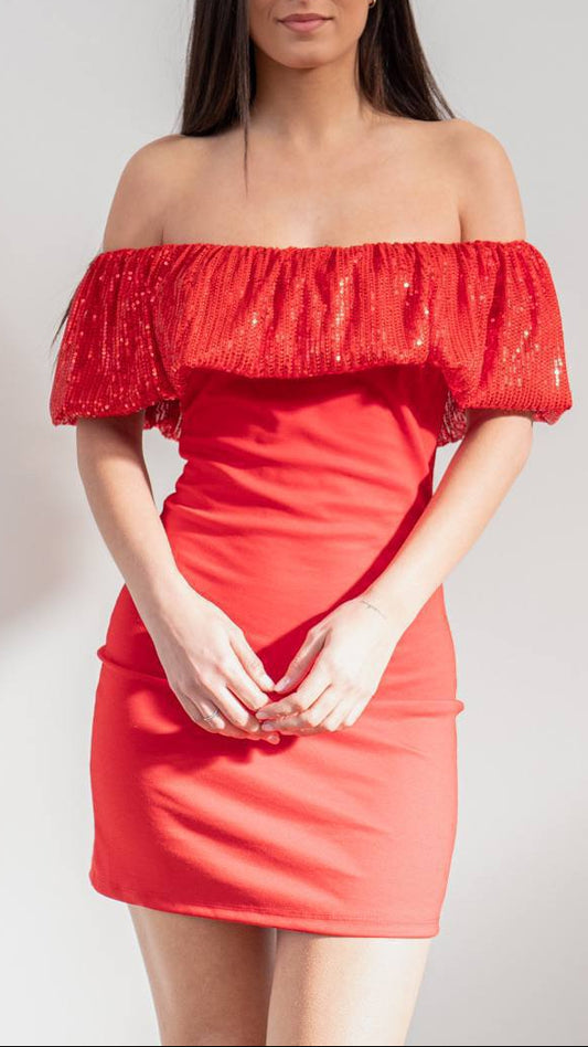 ✨ VESTIDO NUBE PALABRA DE HONOR CON VOLANTE DE LENTEJUELAS ✨