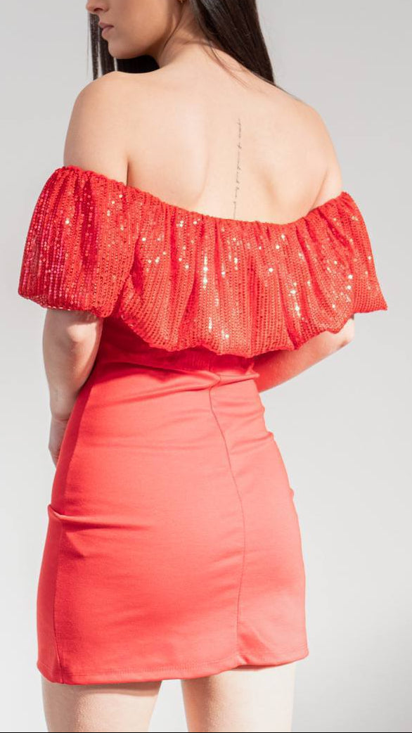 ✨ VESTIDO NUBE PALABRA DE HONOR CON VOLANTE DE LENTEJUELAS ✨