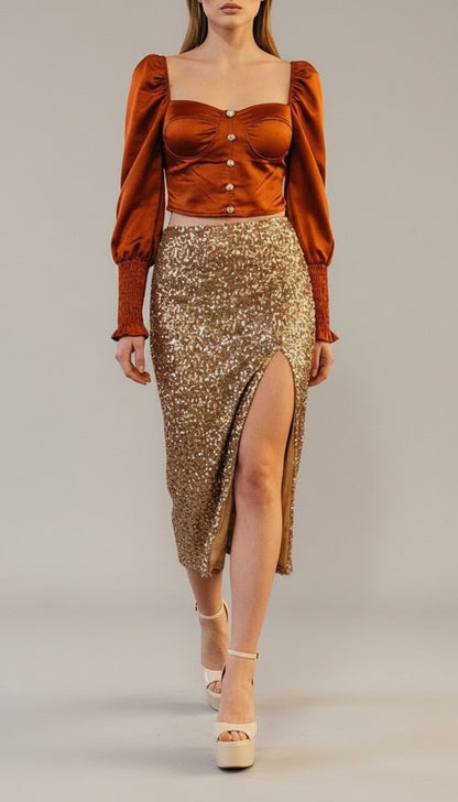 🖤 Falda MIDNIGHT SLIT  Dorado y Plata)