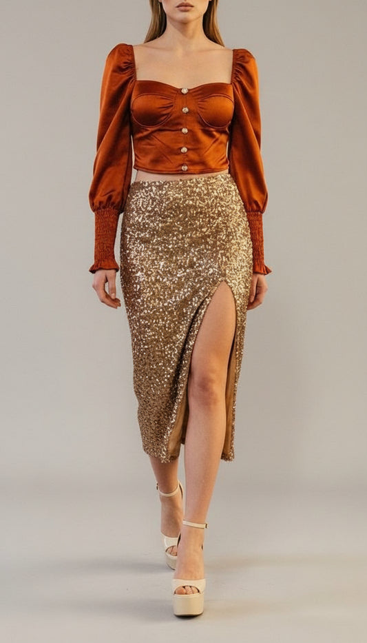 🖤 Falda MIDNIGHT SLIT  Dorado y Plata)