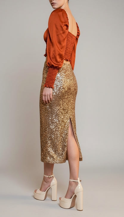 🖤 Falda MIDNIGHT SLIT  Dorado y Plata)