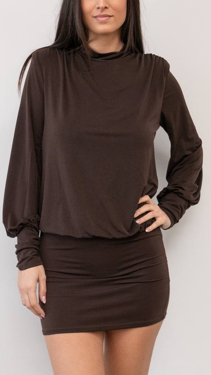 Vestido Corto Drapeado Espalda Abierta · 5 colores  🖤🤎🍷❤️🤍