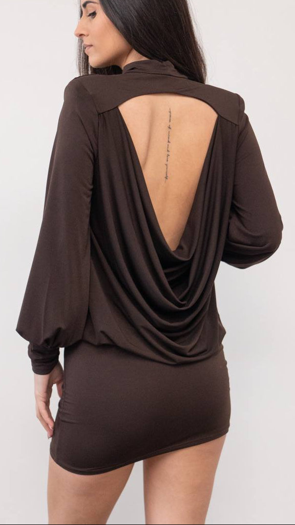 Vestido Corto Drapeado Espalda Abierta · 5 colores  🖤🤎🍷❤️🤍