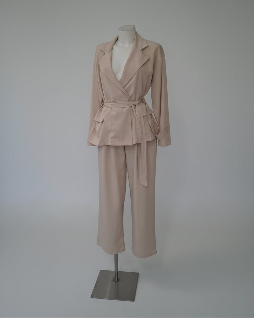 Conjunto de 2 Piezas con Blazer Cruzada y Pantalón Fluido 3 colores