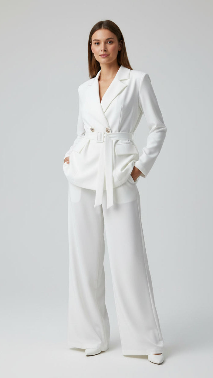 Conjunto de 2 Piezas con Blazer Cruzada y Pantalón Fluido 3 colores