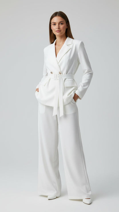 Conjunto de 2 Piezas con Blazer Cruzada y Pantalón Fluido 3 colores