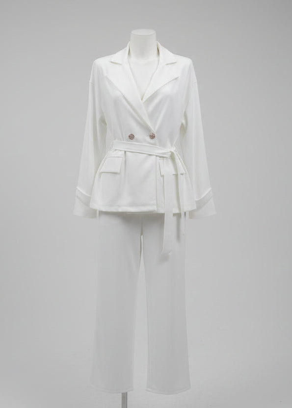 Conjunto de 2 Piezas con Blazer Cruzada y Pantalón Fluido 3 colores