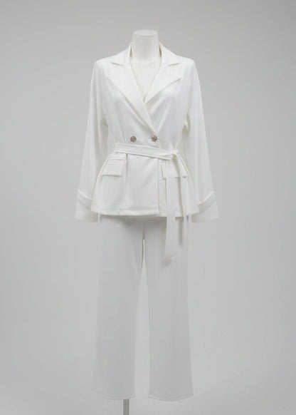 Conjunto de 2 Piezas con Blazer Cruzada y Pantalón Fluido 3 colores