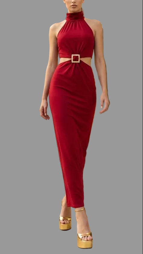 Vestido Largo Halter Cut Out con Hebilla · 6 colores 🖤🤎🍷🌸💙💛