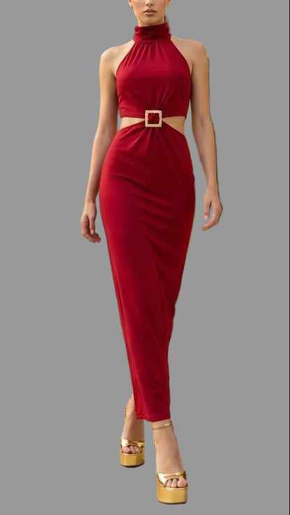 Vestido Largo Halter Cut Out con Hebilla · 6 colores 🖤🤎🍷🌸💙💛