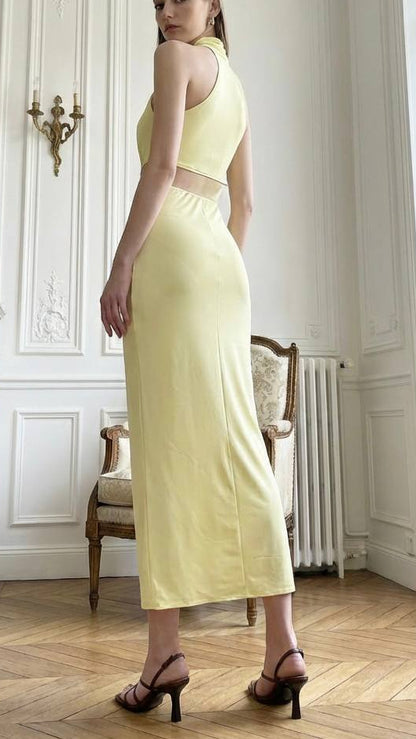 Vestido Largo Halter Cut Out con Hebilla · 6 colores 🖤🤎🍷🌸💙💛