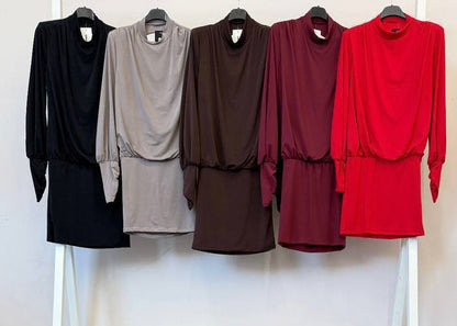 Vestido Corto Drapeado Espalda Abierta · 5 colores  🖤🤎🍷❤️🤍