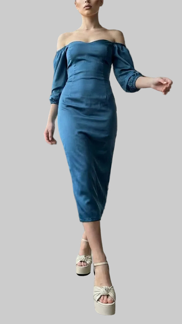 Vestido Midi Satinado Manga Abullonada · 5 colores