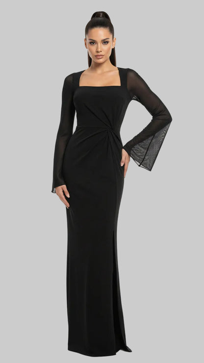 Vestido Largo Negro Eclipse · 2 Piezas con Chaqueta Fluida · Talla Única