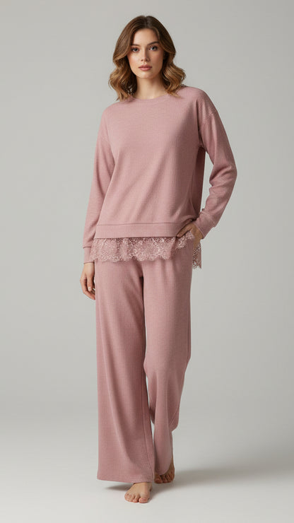 Conjunto de Punto de 2 Piezas con Encaje · Jersey y Pantalón · Talla Única