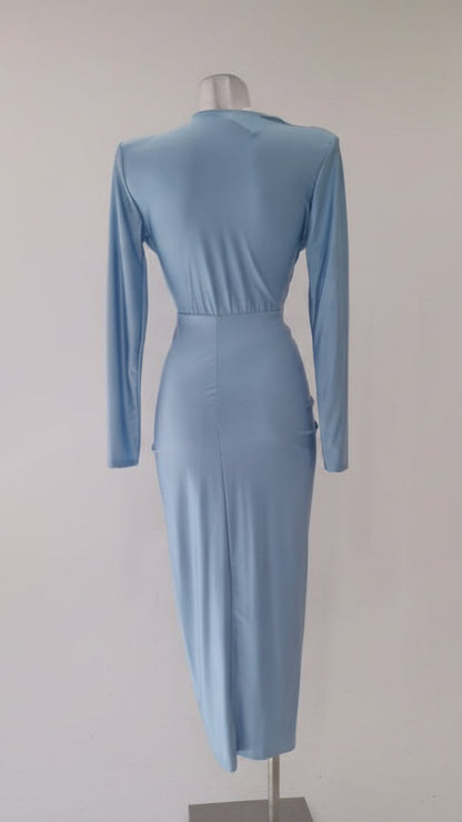 Vestido Largo Drapeado de Manga Larga con Escote Pronunciado · Talla Única