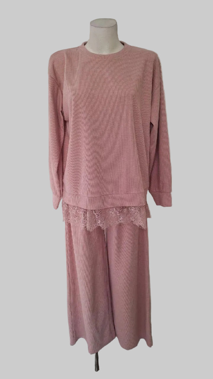 Conjunto de Punto de 2 Piezas con Encaje · Jersey y Pantalón · Talla Única