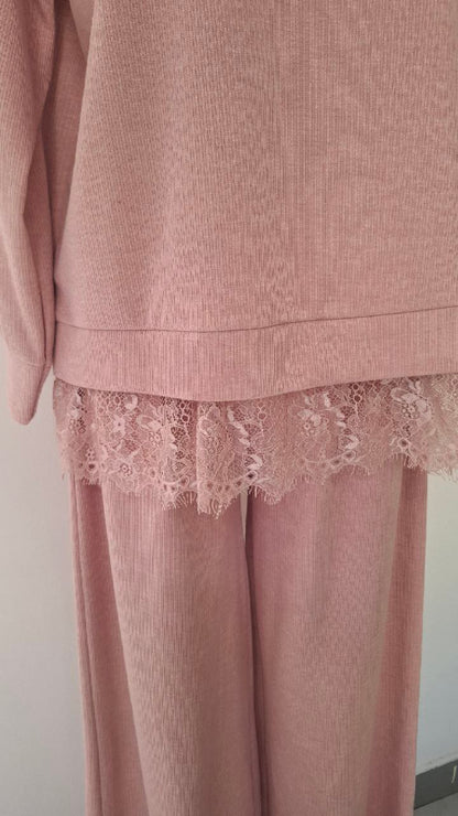 Conjunto de Punto de 2 Piezas con Encaje · Jersey y Pantalón · Talla Única