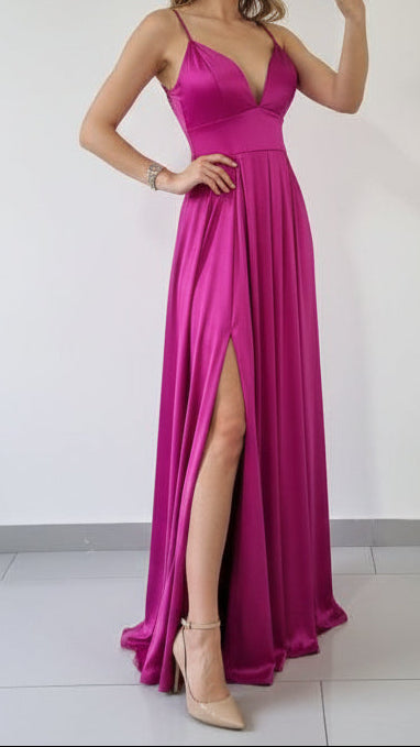 Vestido Largo Satinado Aura · Tirantes y Escote en Pico · Talla Única