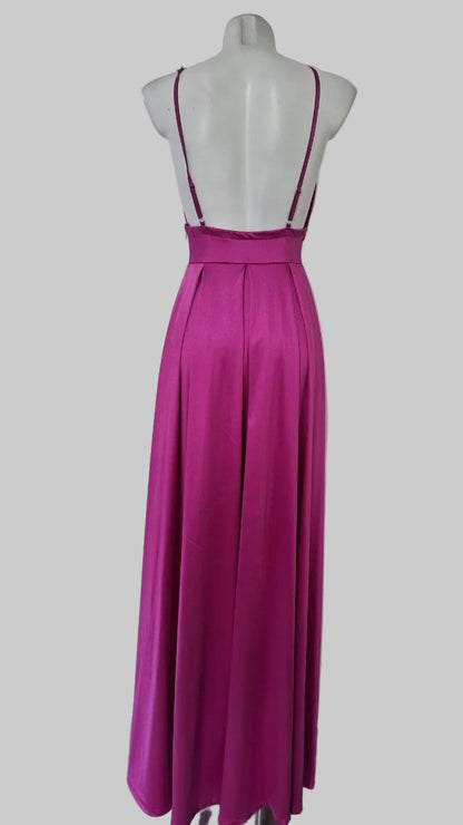 Vestido Largo Satinado Aura · Tirantes y Escote en Pico · Talla Única