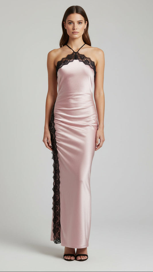 Vestido Largo Satinado Nox Lace · Tirantes Finos y Encaje · Tallas S-M