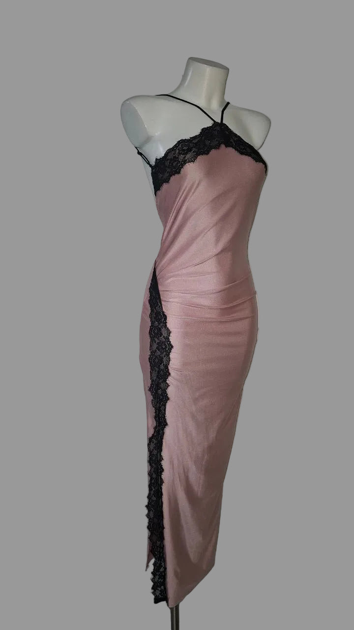 Vestido Largo Satinado Nox Lace · Tirantes Finos y Encaje · Tallas S-M