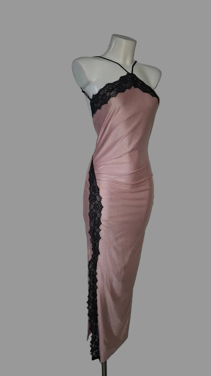 Vestido Largo Satinado Nox Lace · Tirantes Finos y Encaje · Tallas S-M