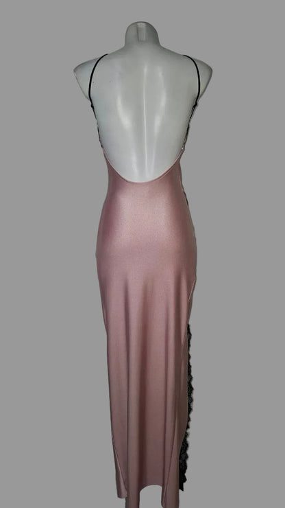 Vestido Largo Satinado Nox Lace · Tirantes Finos y Encaje · Tallas S-M