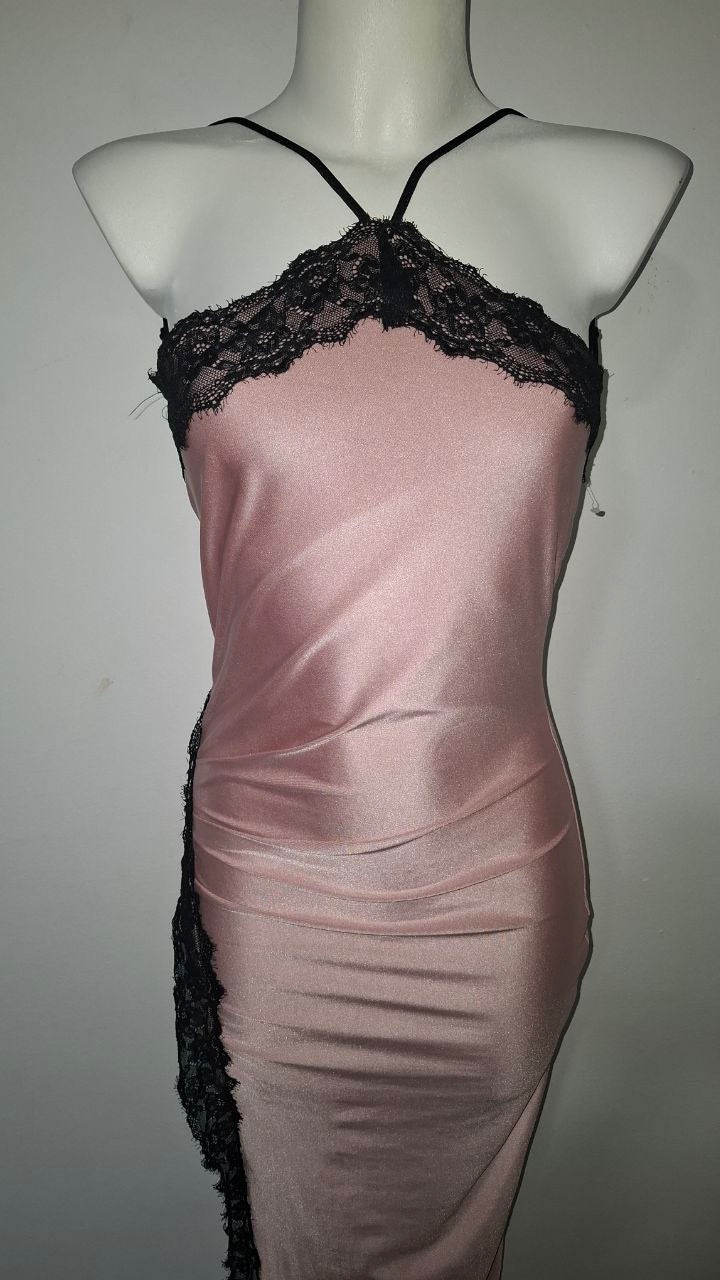 Vestido Largo Satinado Nox Lace · Tirantes Finos y Encaje · Tallas S-M