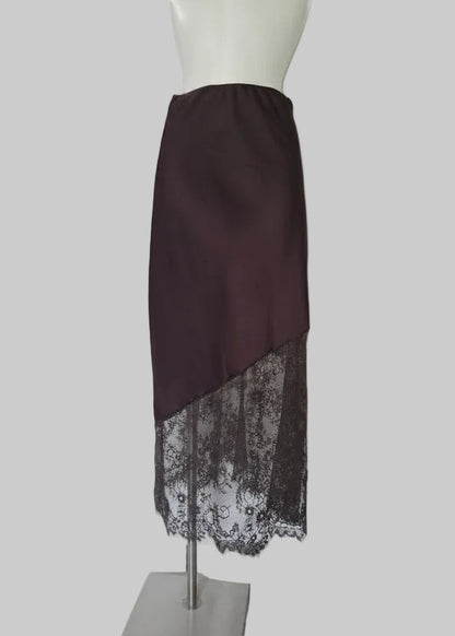 Falda Midi Satinada Noir Lace · Detalle de Encaje · Talla Única