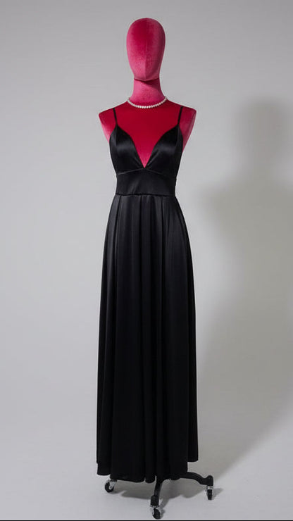 Vestido Largo Satinado Aura · Tirantes y Escote en Pico · Talla Única