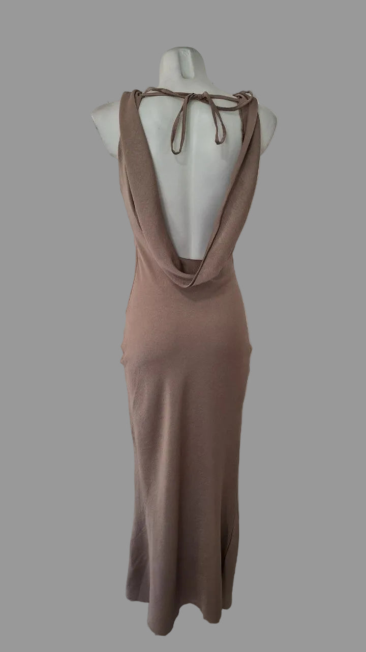 Vestido Satin Ring Drape Taupe  3 Colores Evillas Doradas