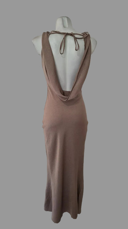 Vestido Satin Ring Drape Taupe  3 Colores Evillas Doradas