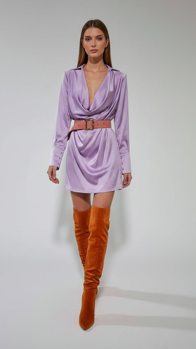 Vestido Camisero Satinado Lavanda