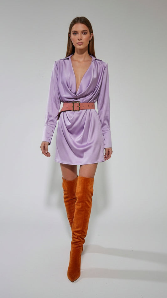 Vestido Camisero Satinado Lavanda