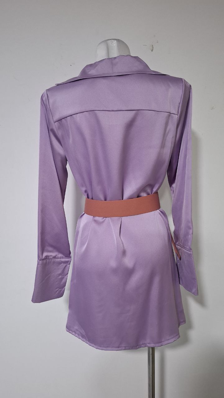 Vestido Camisero Satinado Lavanda