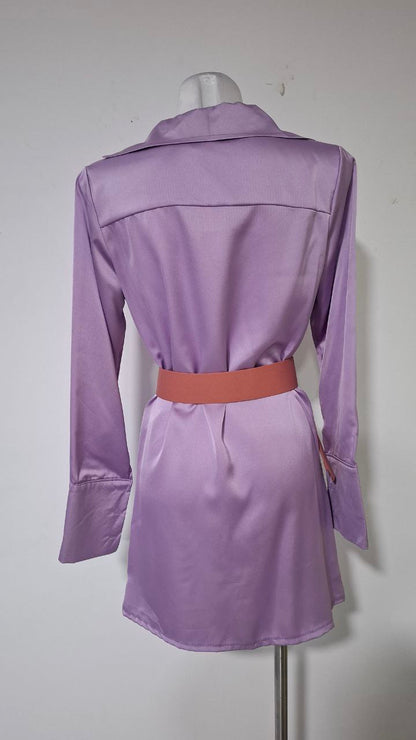 Vestido Camisero Satinado Lavanda