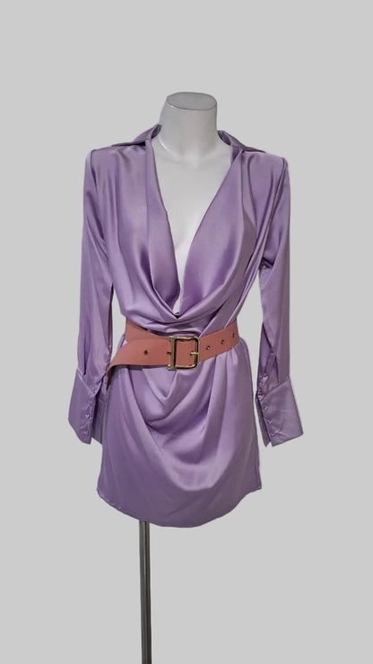 Vestido Camisero Satinado Lavanda