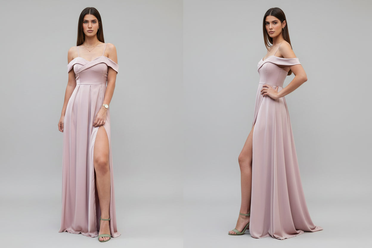 Vestido  Laura  largo con escote cruzado y abertura lateral 4 colores