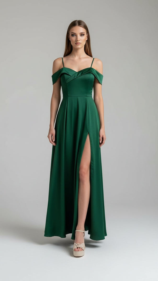 Vestido  Laura  largo con escote cruzado y abertura lateral 4 colores