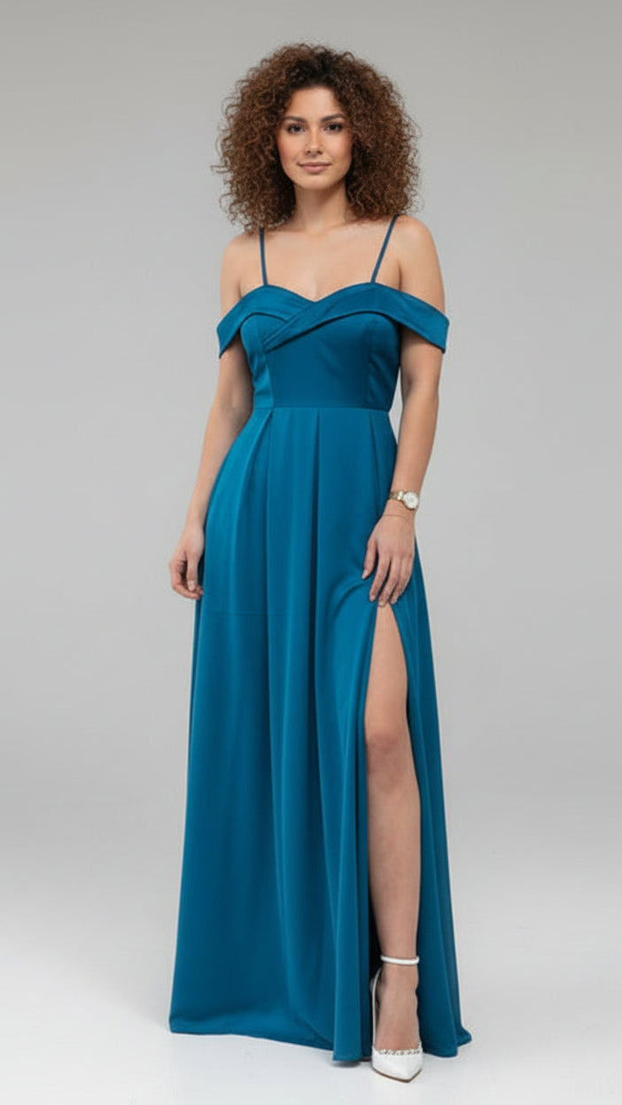 Vestido  Laura  largo con escote cruzado y abertura lateral 4 colores