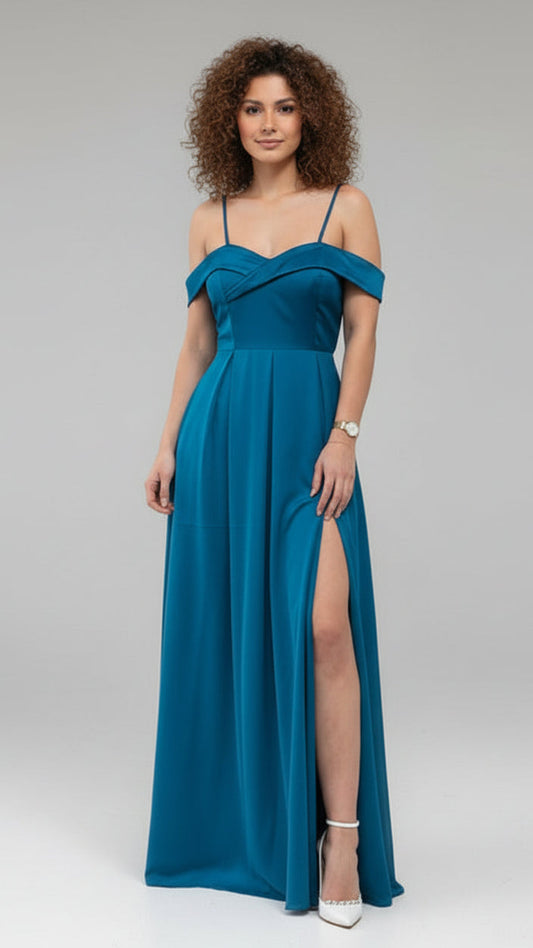 Vestido  Laura  largo con escote cruzado y abertura lateral 4 colores