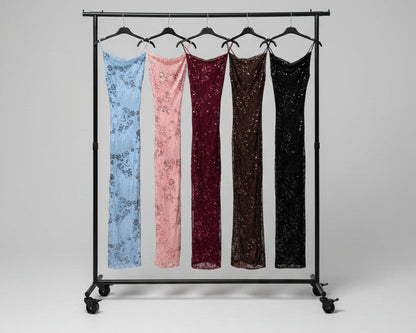 Vestido Largo Bordado con Espalda Cruzada · 5 Colores