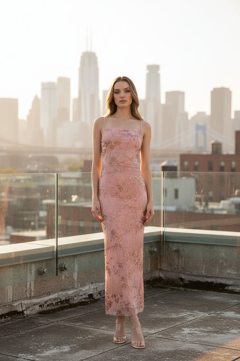 Vestido Largo Bordado con Espalda Cruzada · 5 Colores